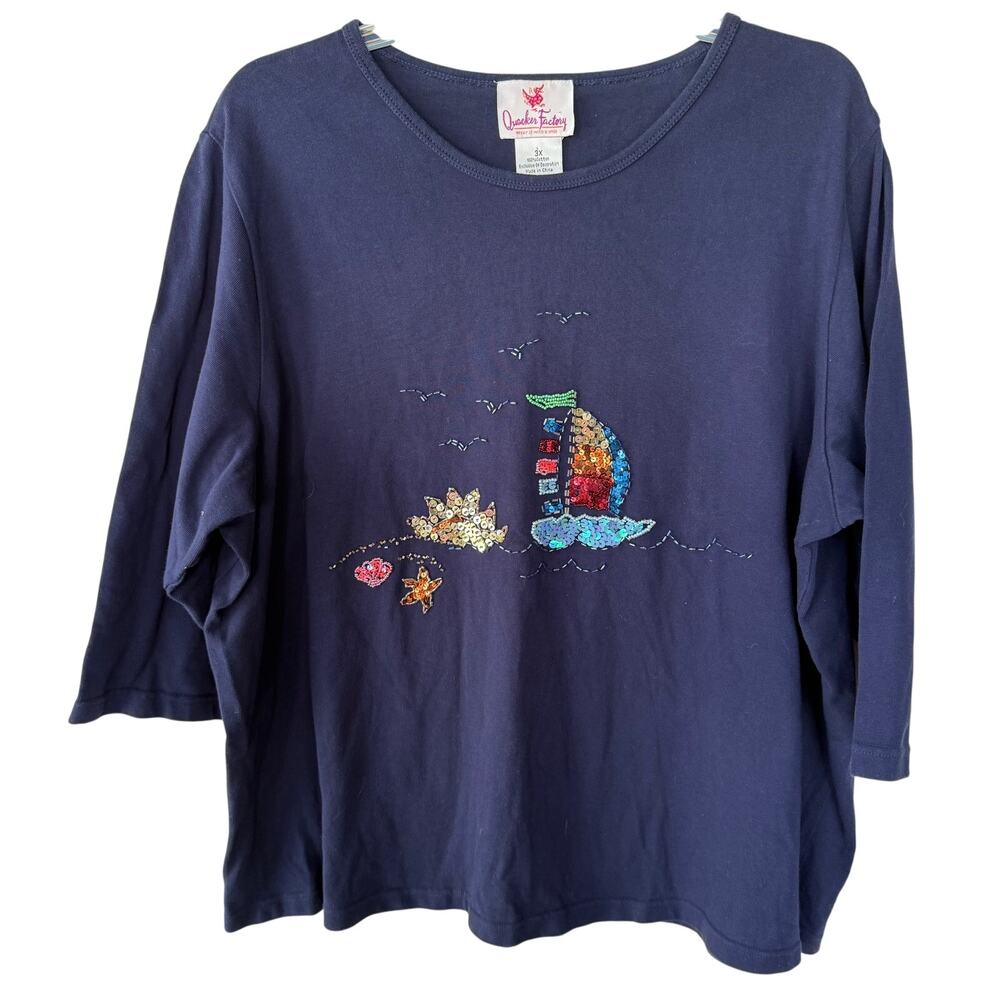 Quacker Factory Sequin Sailing Nautical Navy Blue… - image 1